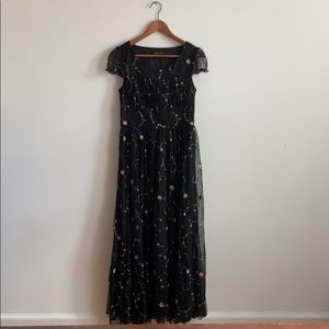 Long black flower print dress